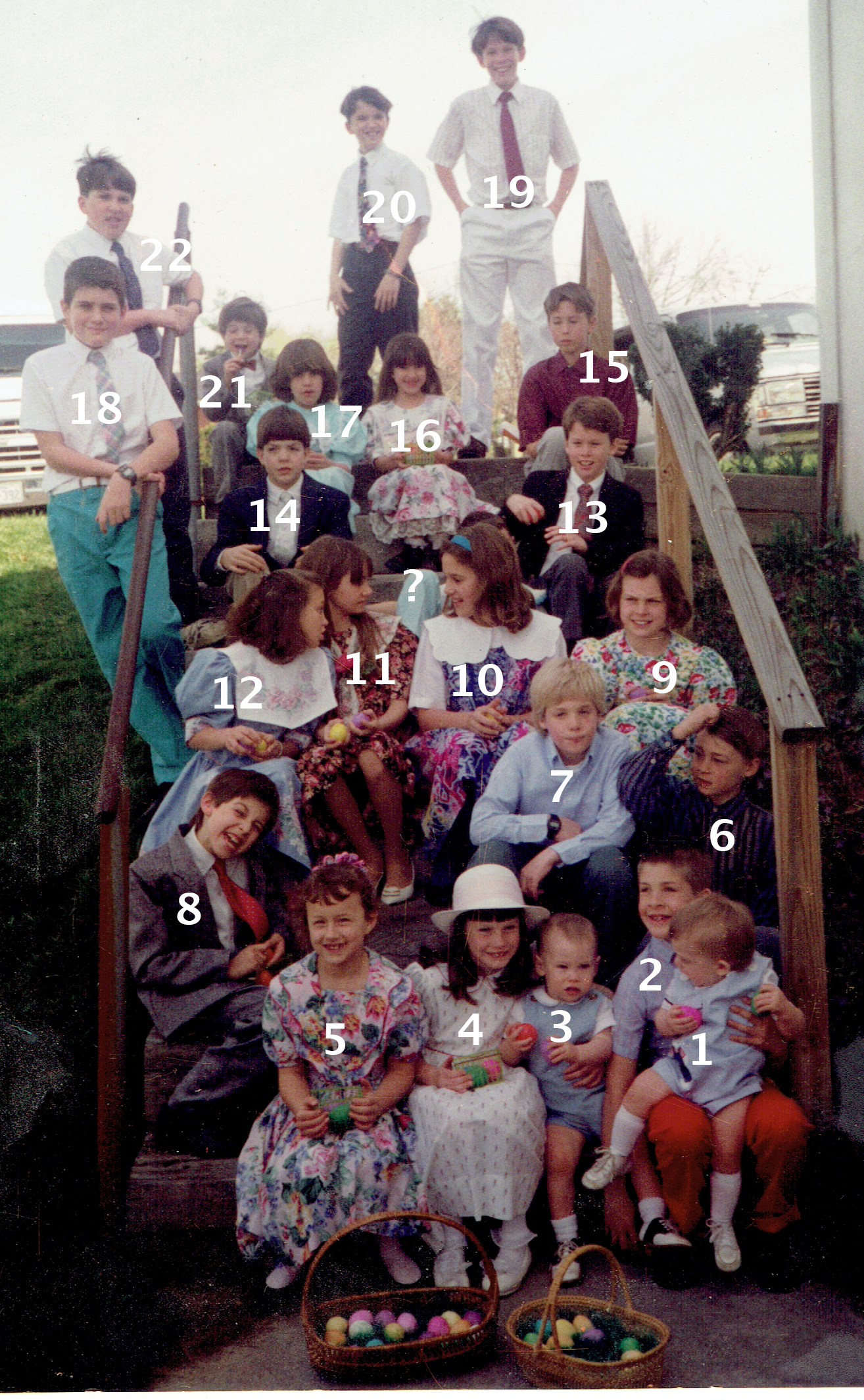 kids on steps behind the church on Easter Sunday 1993